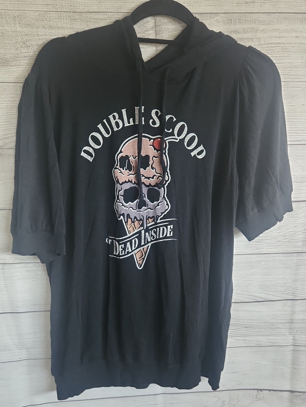 torrid Black Short Sleeve Hooded Tee with Pink & Cream Skull Ice Cream Graphic